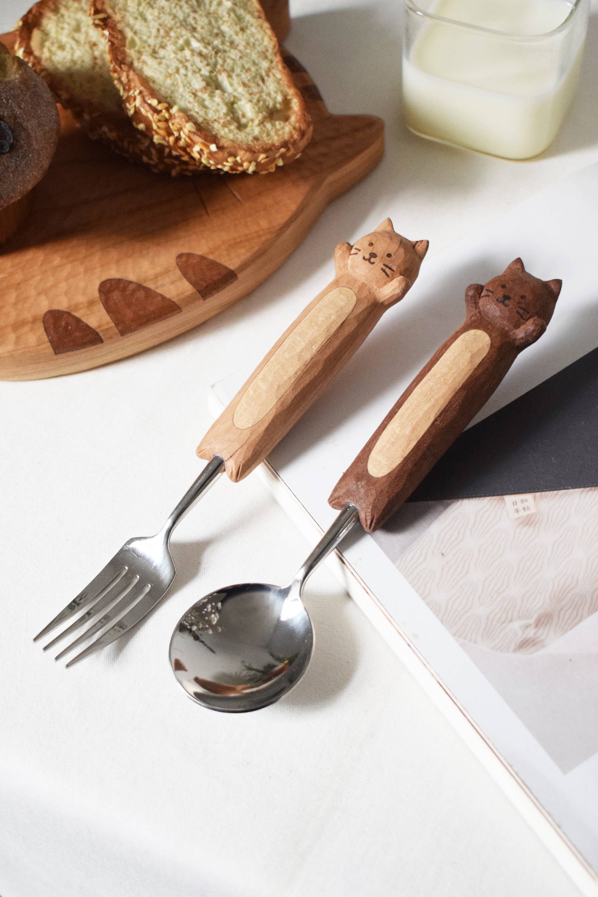 Hand-Carved Kitten Spoon & Fork - Image 8