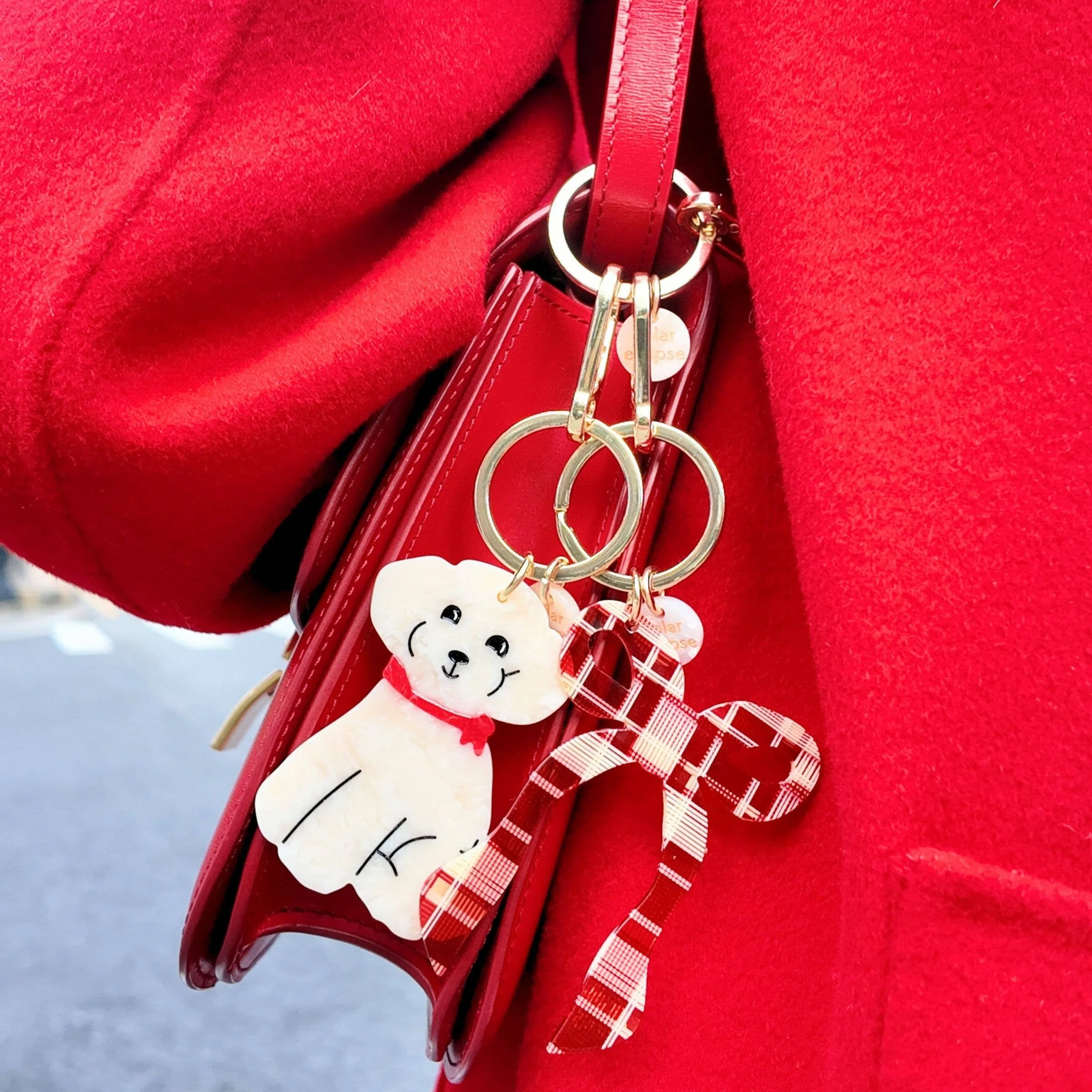 Hand-painted Doodle Puppy Bag Charm + Keychain - Image 3