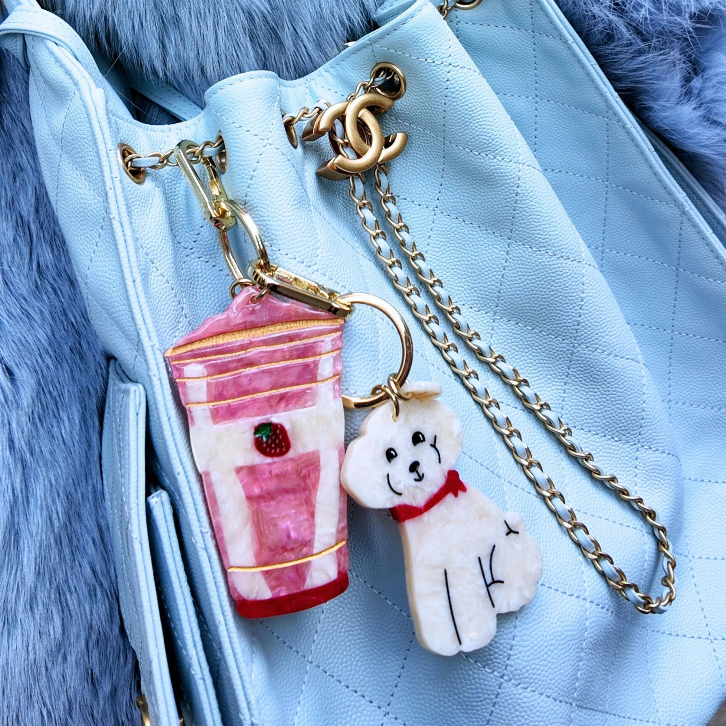 Hand-painted Doodle Puppy Bag Charm + Keychain - Image 4