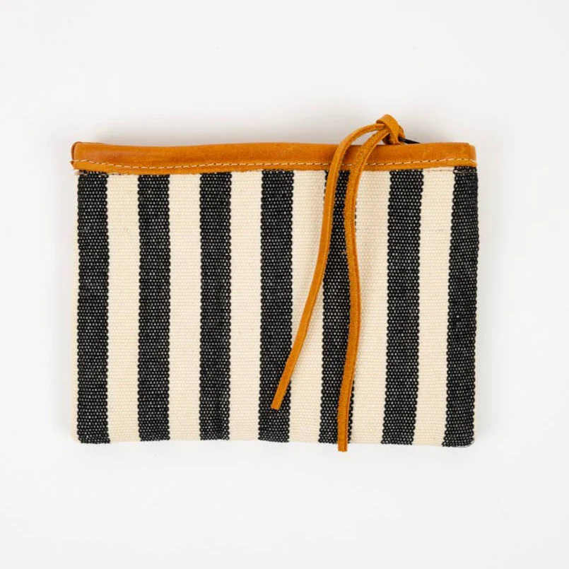 Handwoven Black & White Stripe Cosmetic Pouch