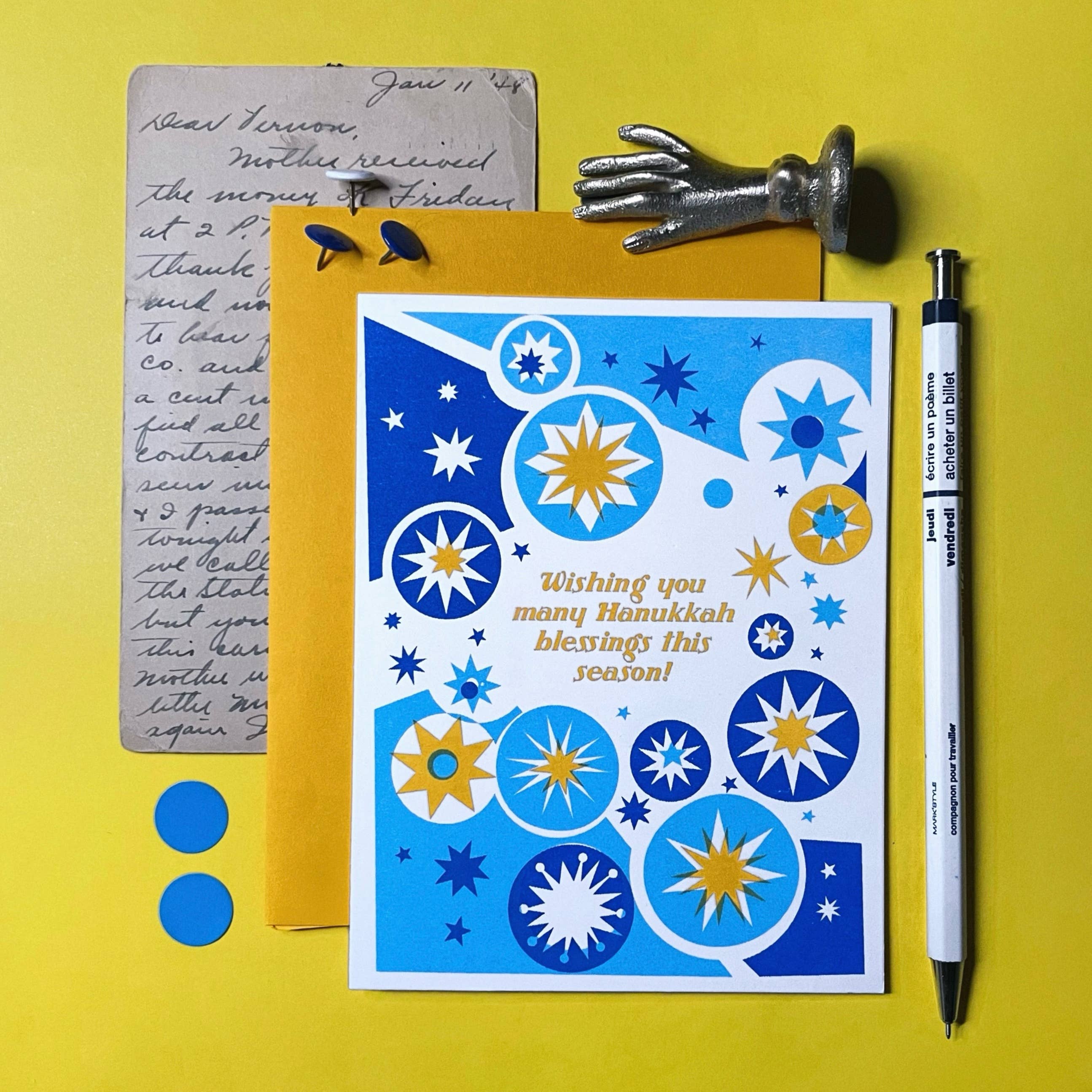 Hanukkah Blessings - Jewish Risograph Holiday Card - Image 3