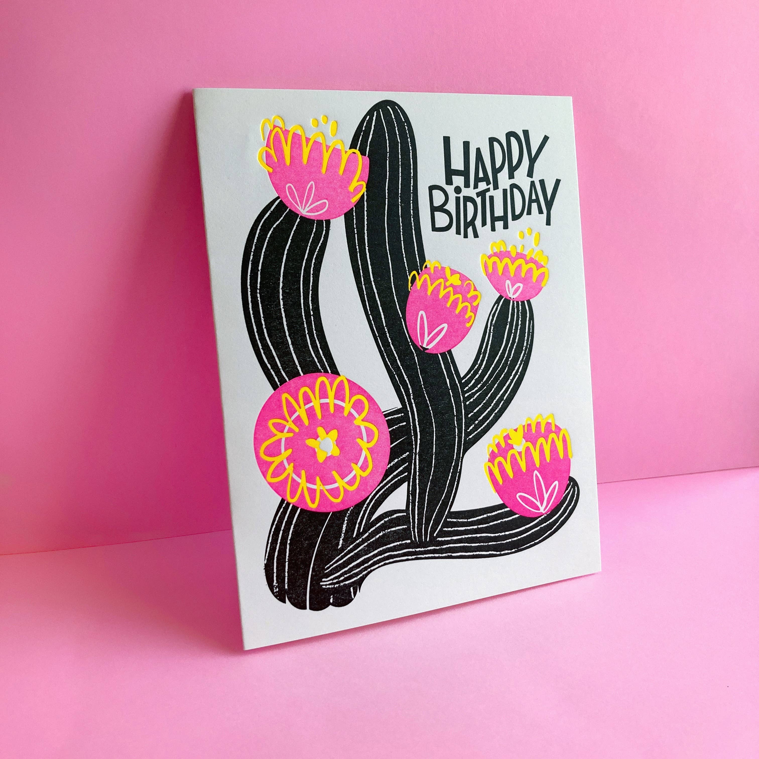Happy Birthday Cactus - Fun Letterpress Card - Image 2