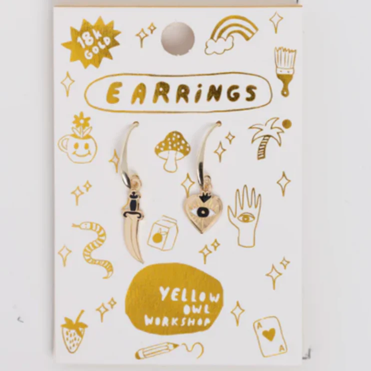 Heart & Dagger Drop Earrings - Image 3