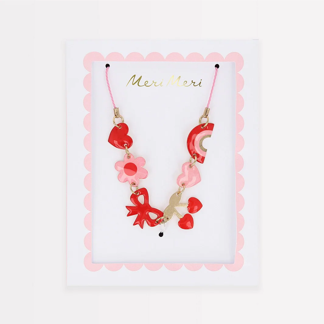 Hearts & Cherries Enamel Charm Necklace - Image 2