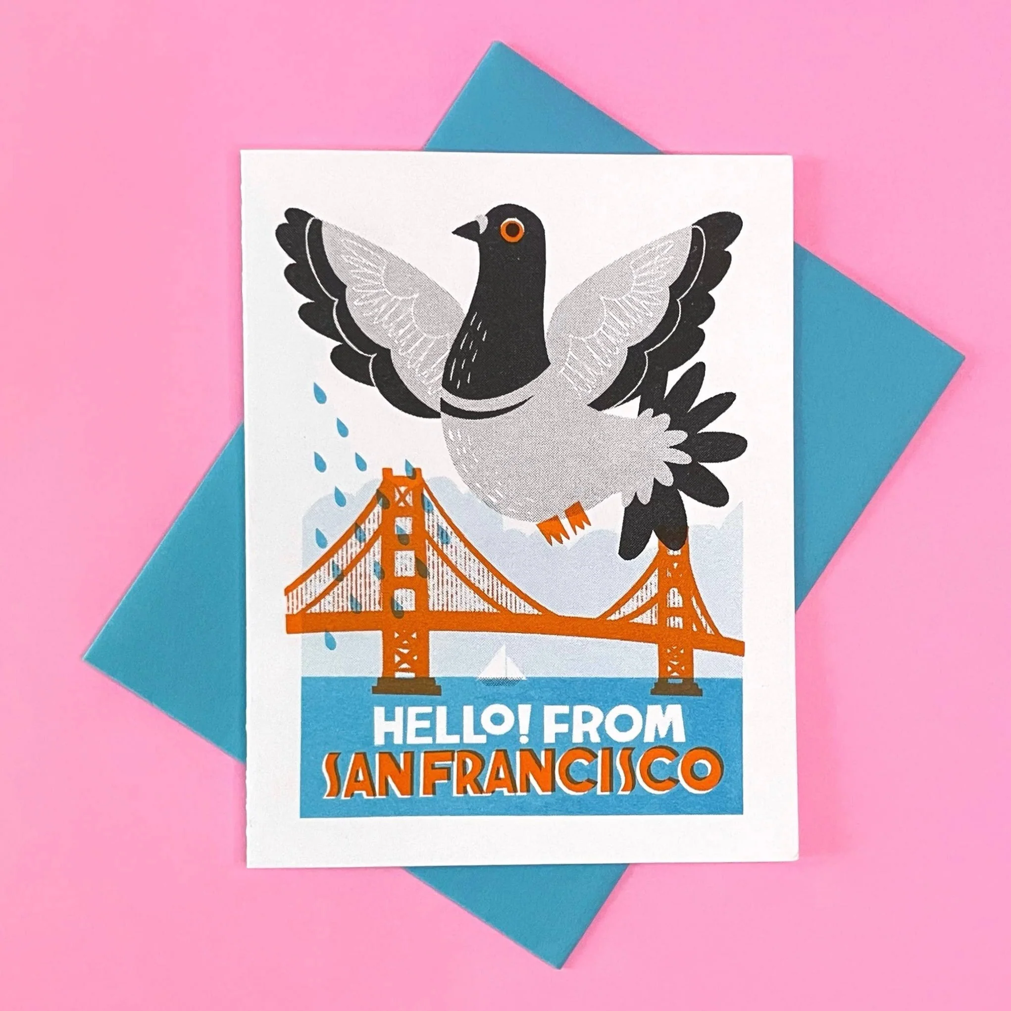 Hello from San Francisco - Risograph Pigeon Card