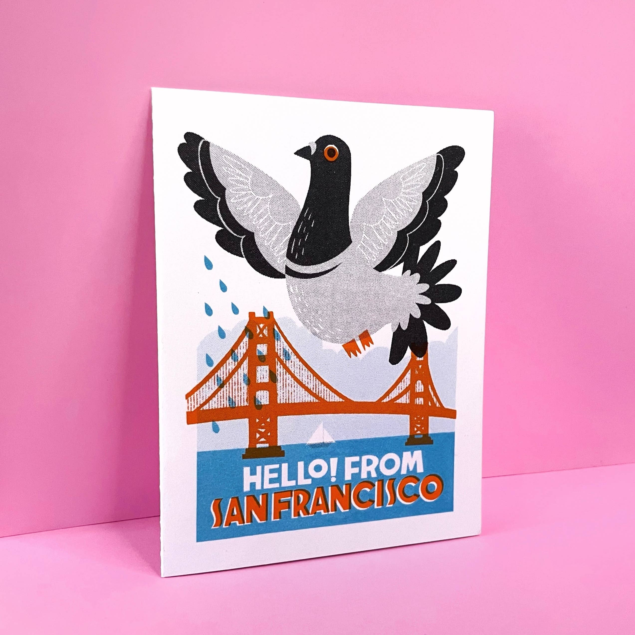 Hello from San Francisco - Risograph Pigeon Card - Image 2