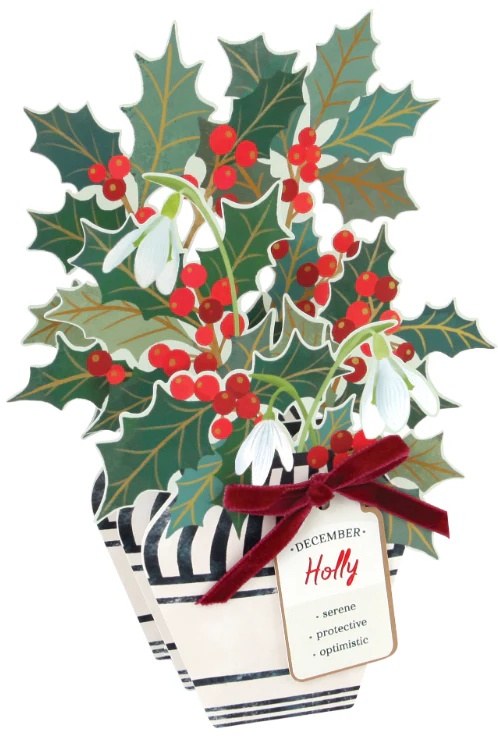 Holly Floral Pop-up Card with Bow Embellishment - Image 3