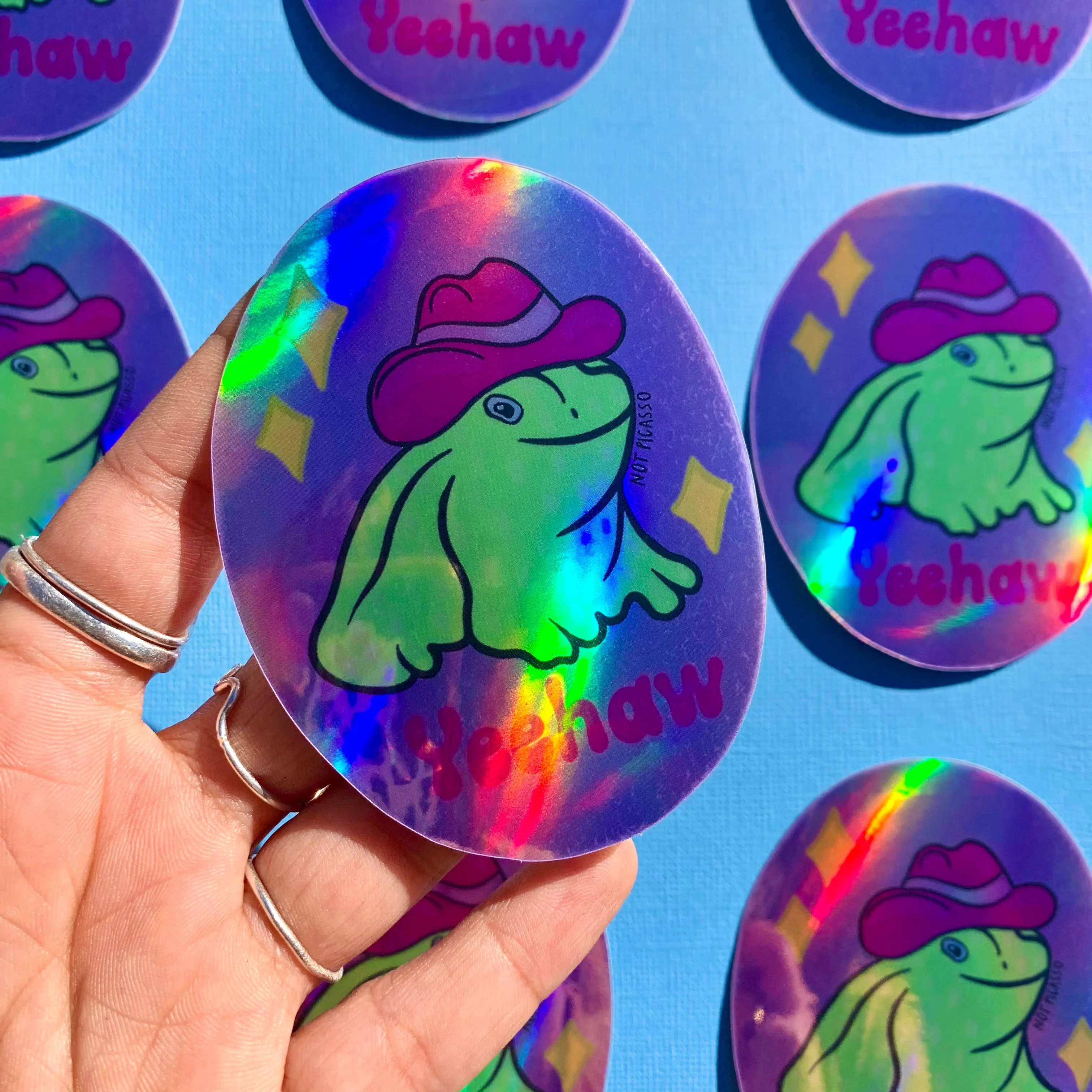 Holographic Yeehaw Frog Sticker
