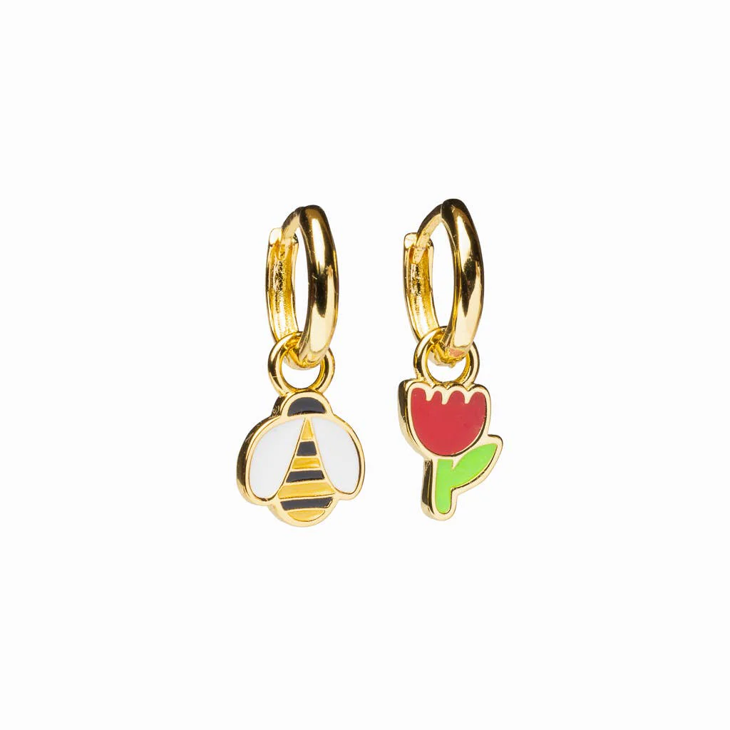 Hoop Earrings - Honeybee & Flower
