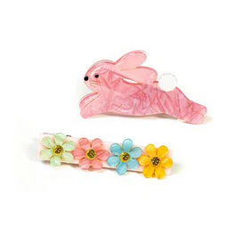 Hop Bunny Pink Satin Hair Clips (set-2)