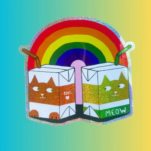 Juice Cat Rainbow Glitter Sticker - Image 2