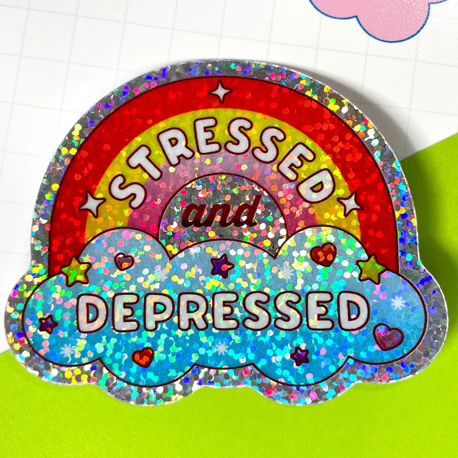 Kawaii But Sad Holographic Sticker | Mental Health | Sad - Image 3