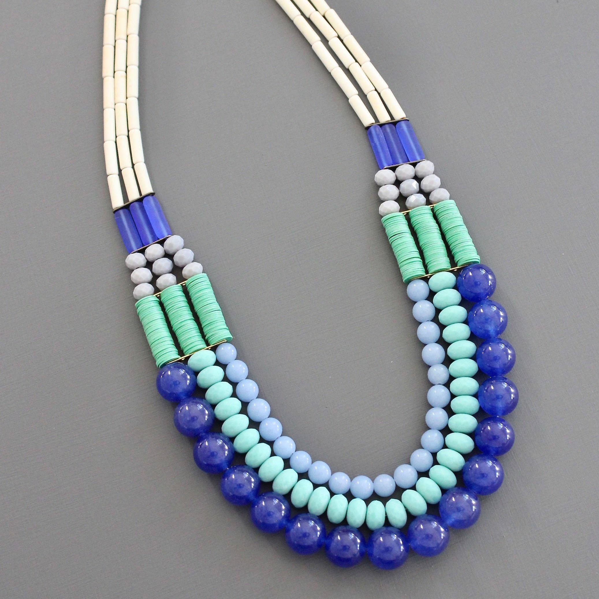 cobalt & turquoise triple strand necklace - Image 2
