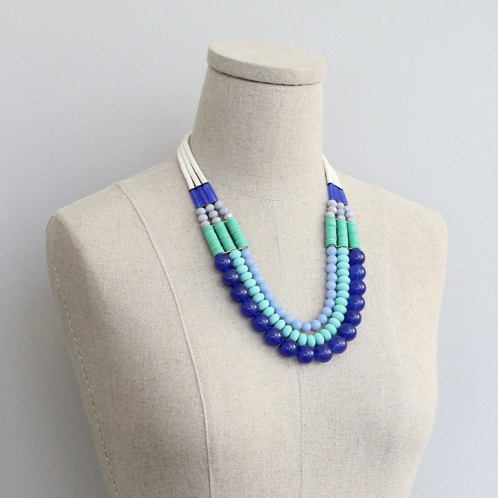 cobalt & turquoise triple strand necklace - Image 3