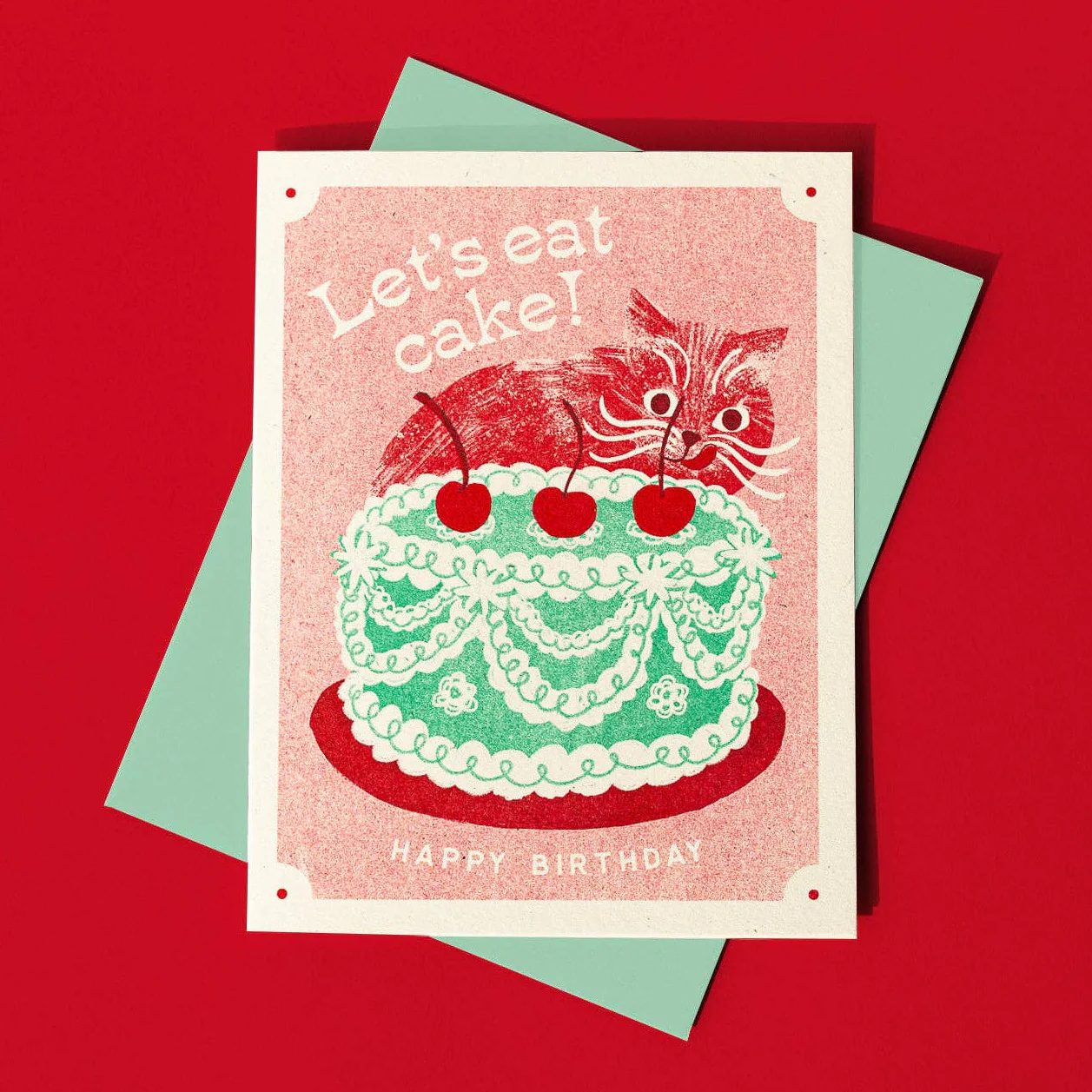 Let's Eat Cake Cat - Risograph