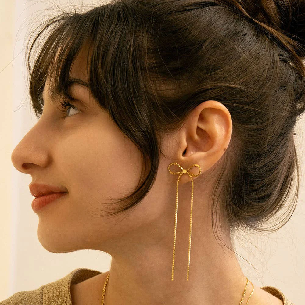 Long Bow Stud Earrings - Image 2