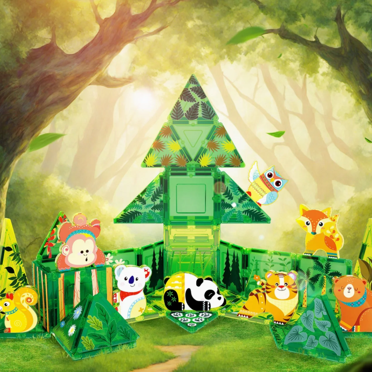 Magnet Tile Building Blocks Forest Animal Theme Toy Set - Image 2