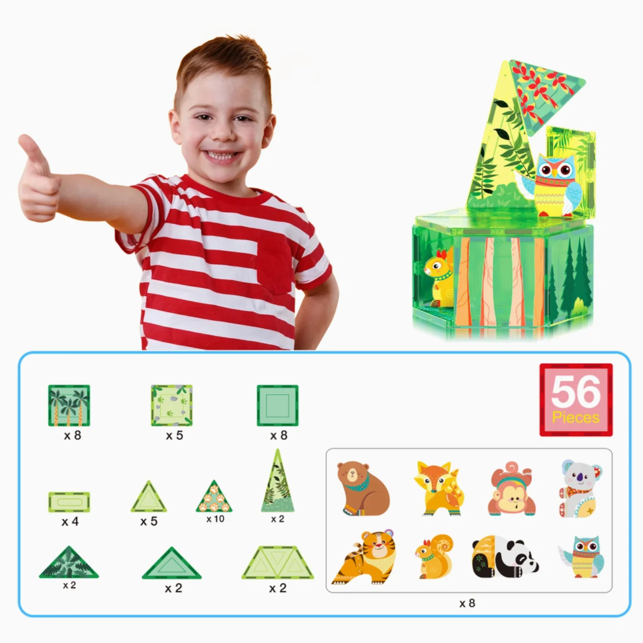 Magnet Tile Building Blocks Forest Animal Theme Toy Set - Image 3