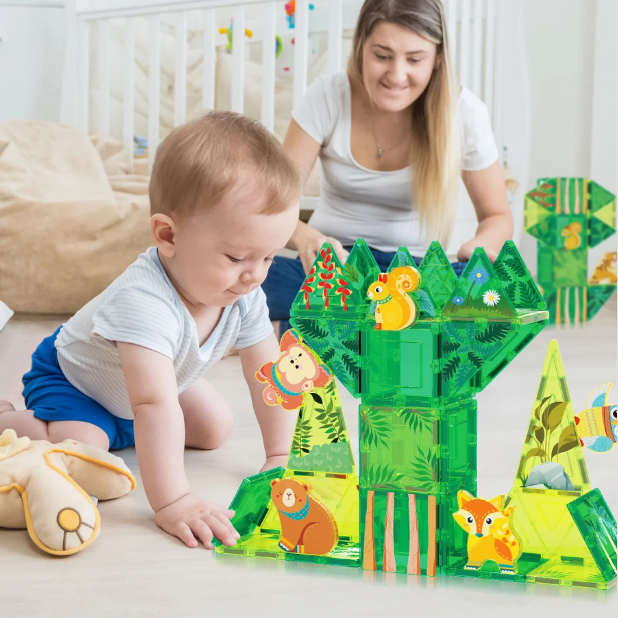Magnet Tile Building Blocks Forest Animal Theme Toy Set - Image 6