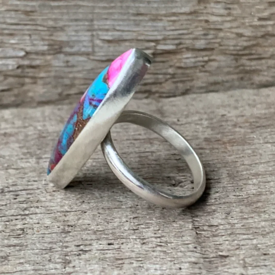 Marquise Dahlia Copper Turquoise Sterling Silver Ring - Image 4