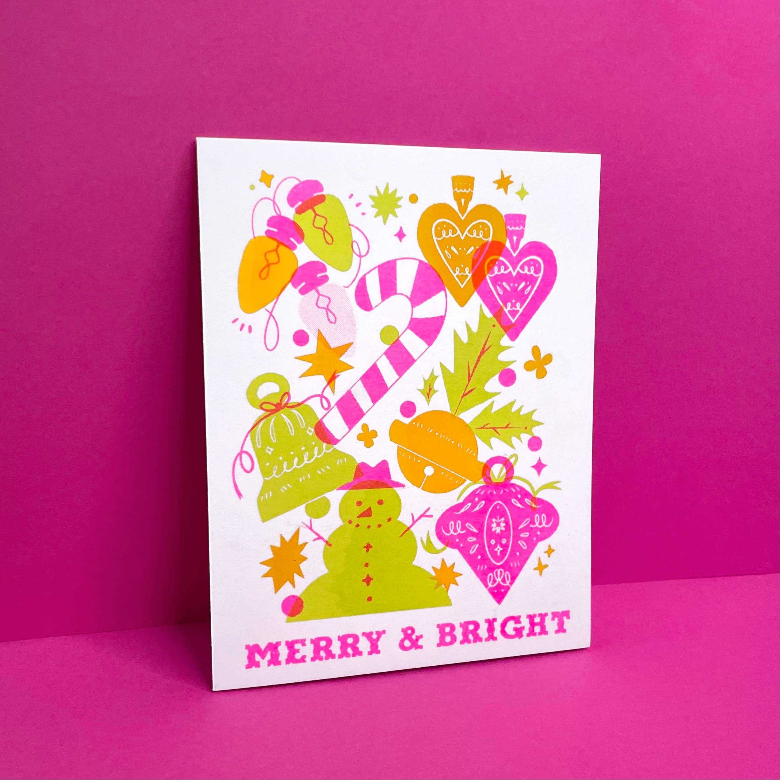 Merry and Bright - Christmas Holiday Risograph Card - Image 2
