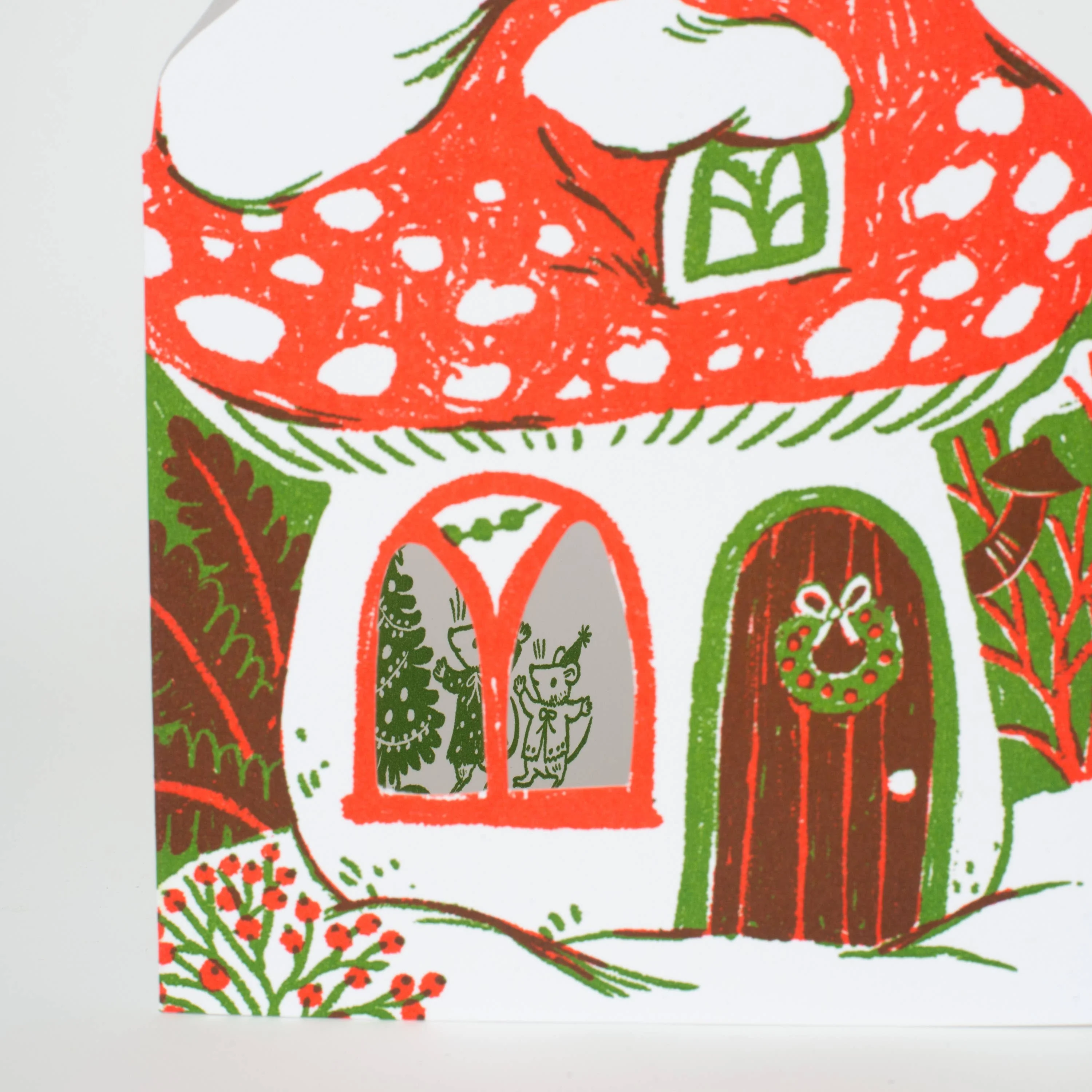 Merry Mushroom House Letterpress Holiday Greeting Card -Phoebe Wahl: Box set - Image 3
