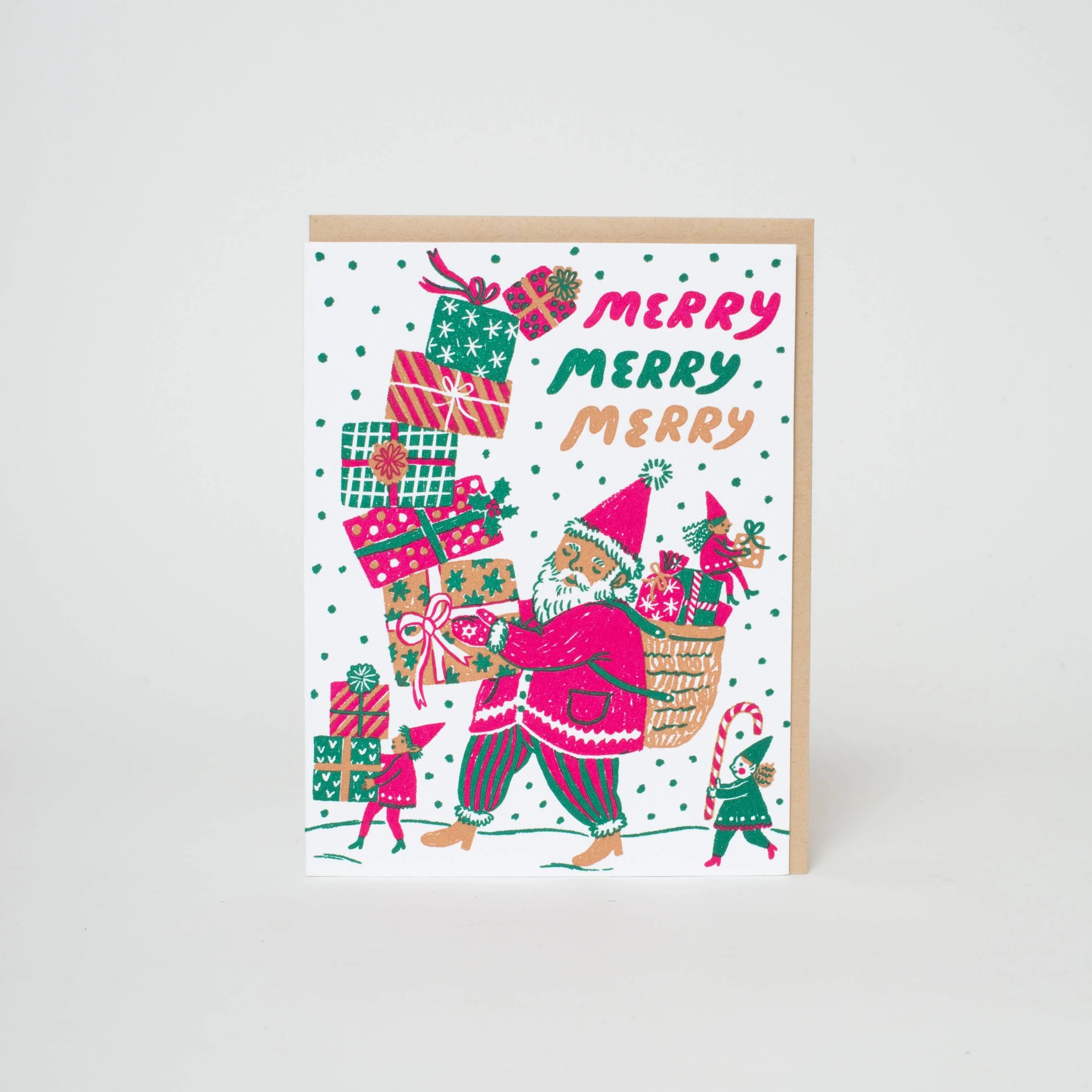 Merry Santa Letterpress Greeting Card by Phoebe Wahl (6pk)