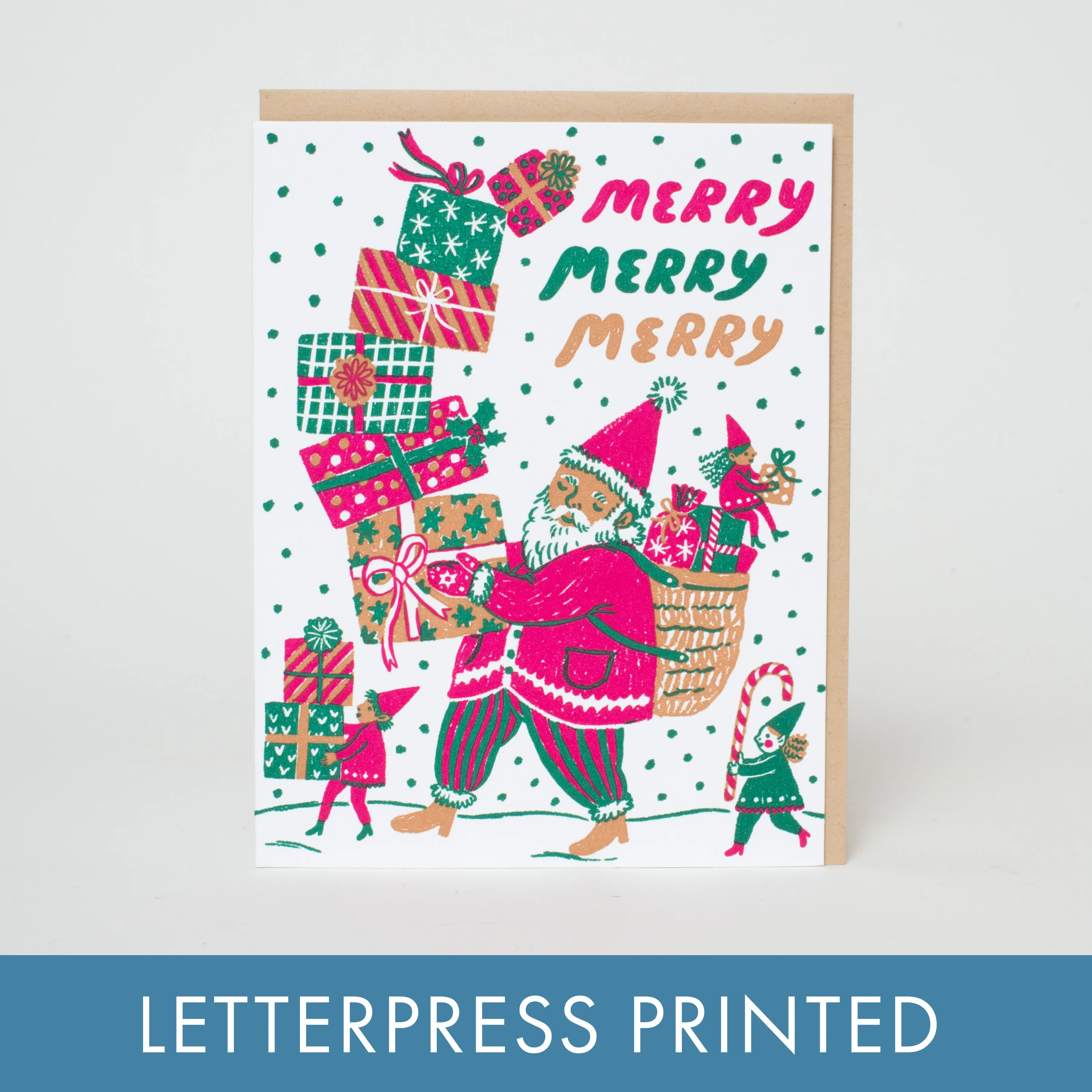 Merry Santa Letterpress Greeting Card by Phoebe Wahl (6pk) - Image 2