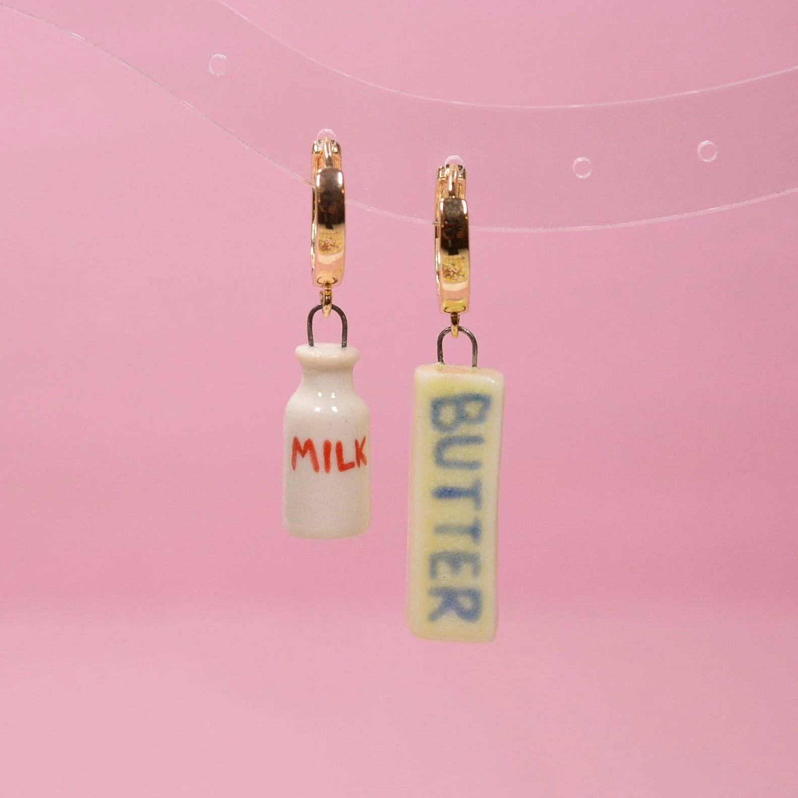 Milk and Butter Ceramic Charm Hoop Earrings