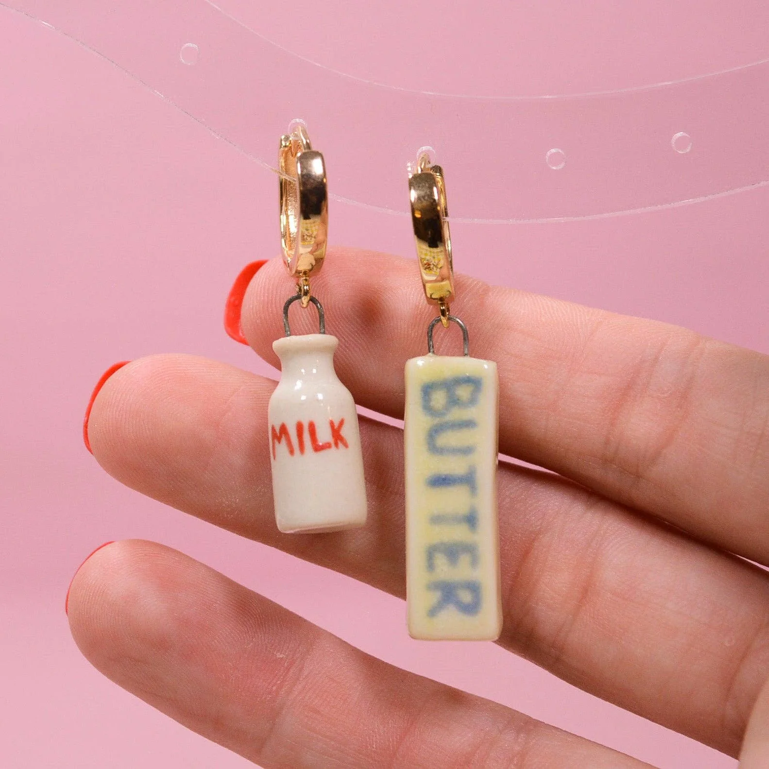Milk and Butter Ceramic Charm Hoop Earrings - Image 2