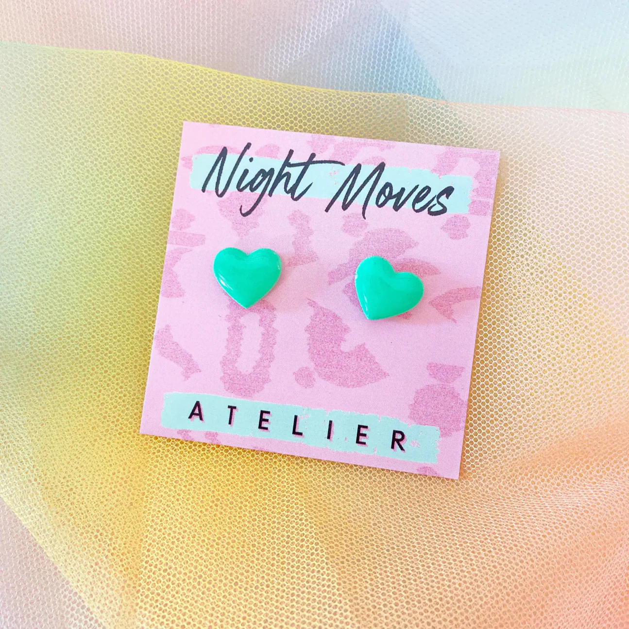 Mini Heart Studs in Seafoam Green - Image 2
