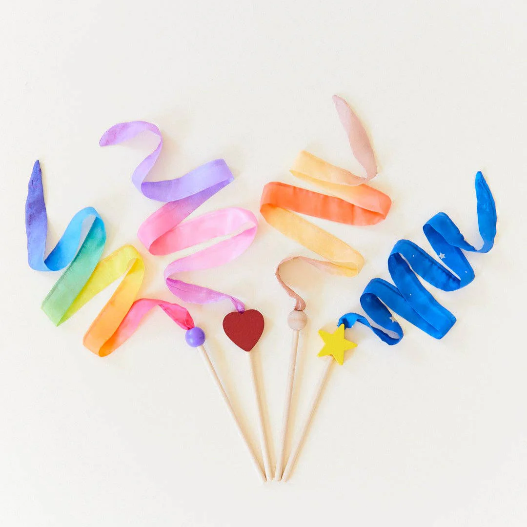 Mini Rainbow Streamers - Silk & Wood Birthday Wand - Image 2