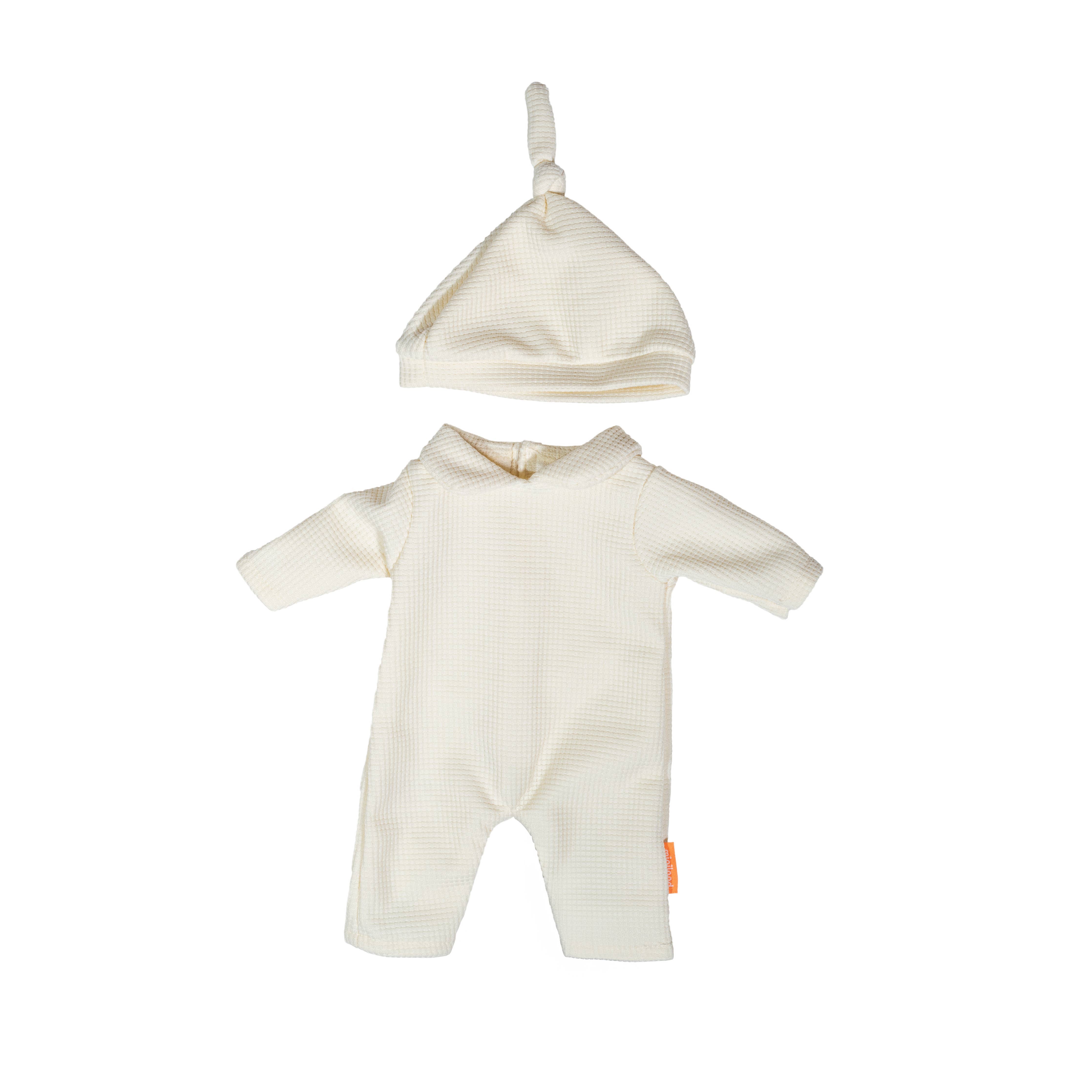 beige pajamas with hat for dolls 15"