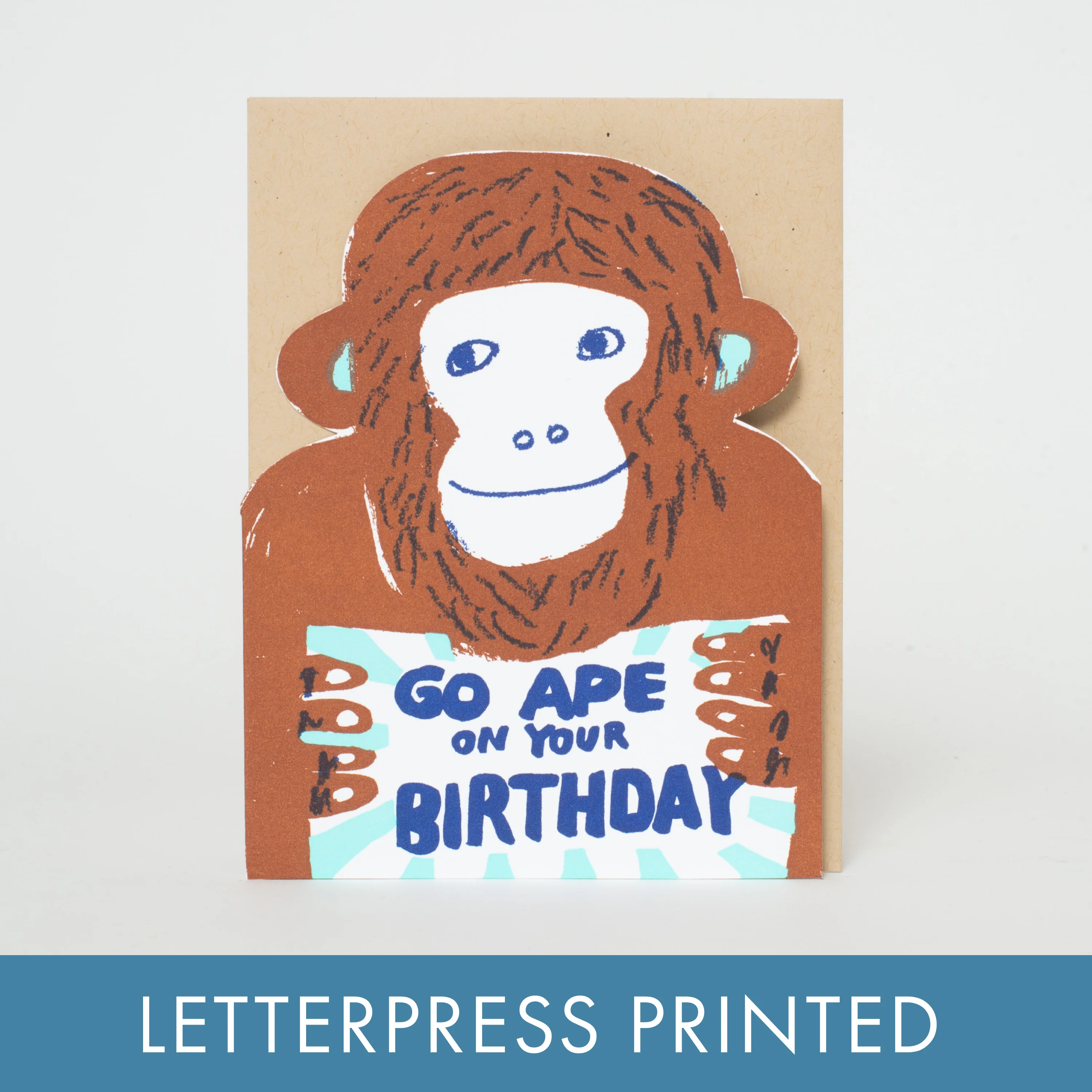 Monkey Ape Birthday Die-cut Letterpress Card - Image 2