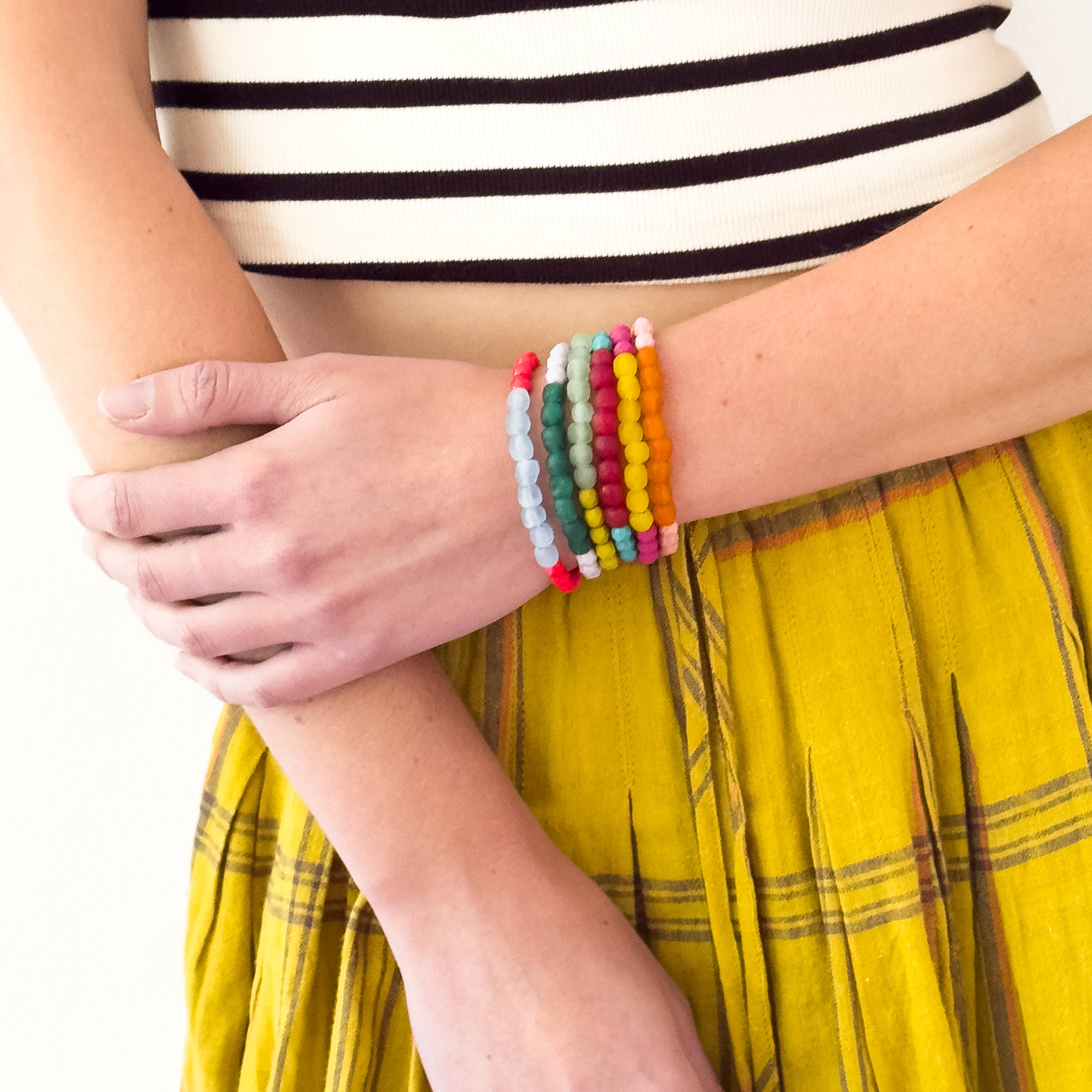 Multicolor Recycled African Glass And Mixed Bead Bracelet - Image 9