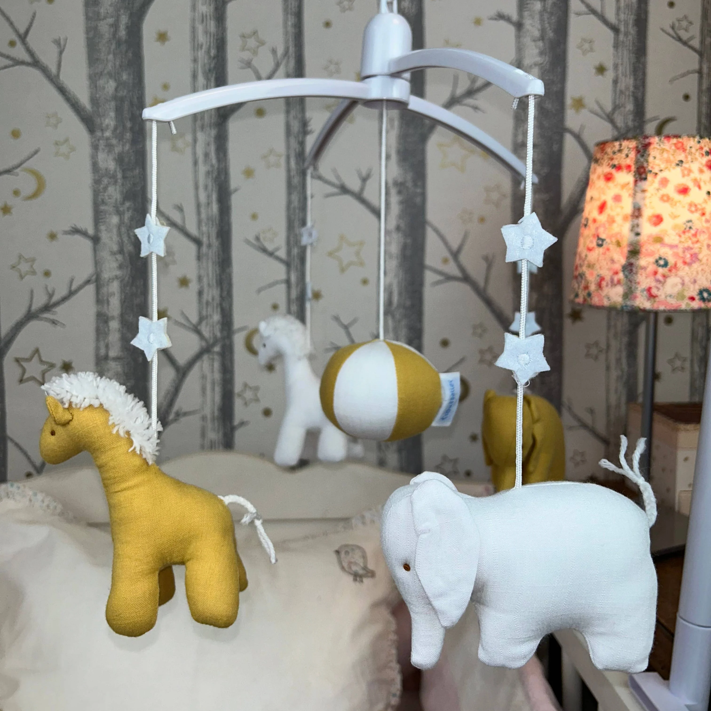 Musical Mobile Giraffe, Elephant Organic Cotton -Curry - Image 2