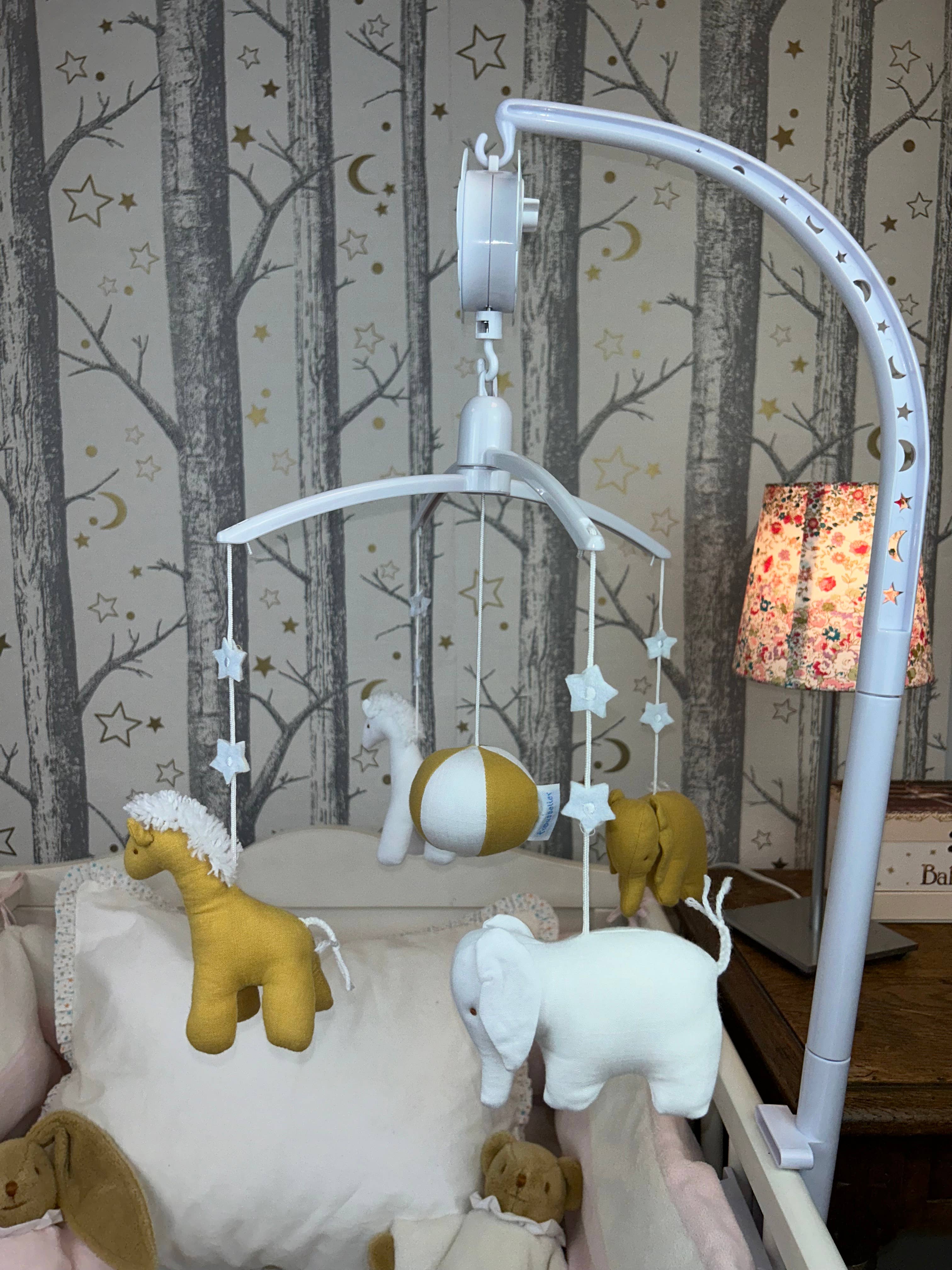 Musical Mobile Giraffe, Elephant Organic Cotton -Curry - Image 3