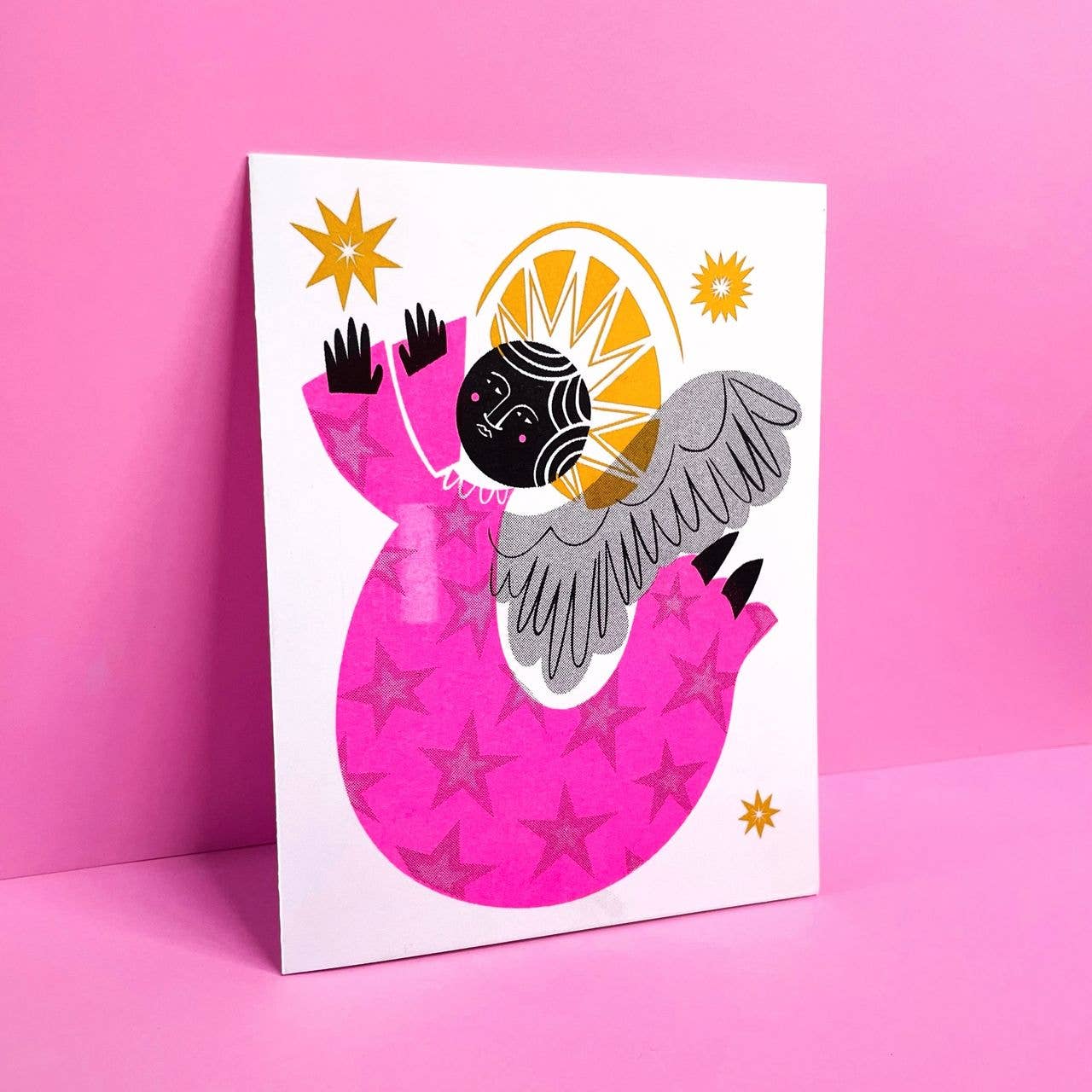 Neon Angel - Christmas Risograph Holiday Card - Image 2