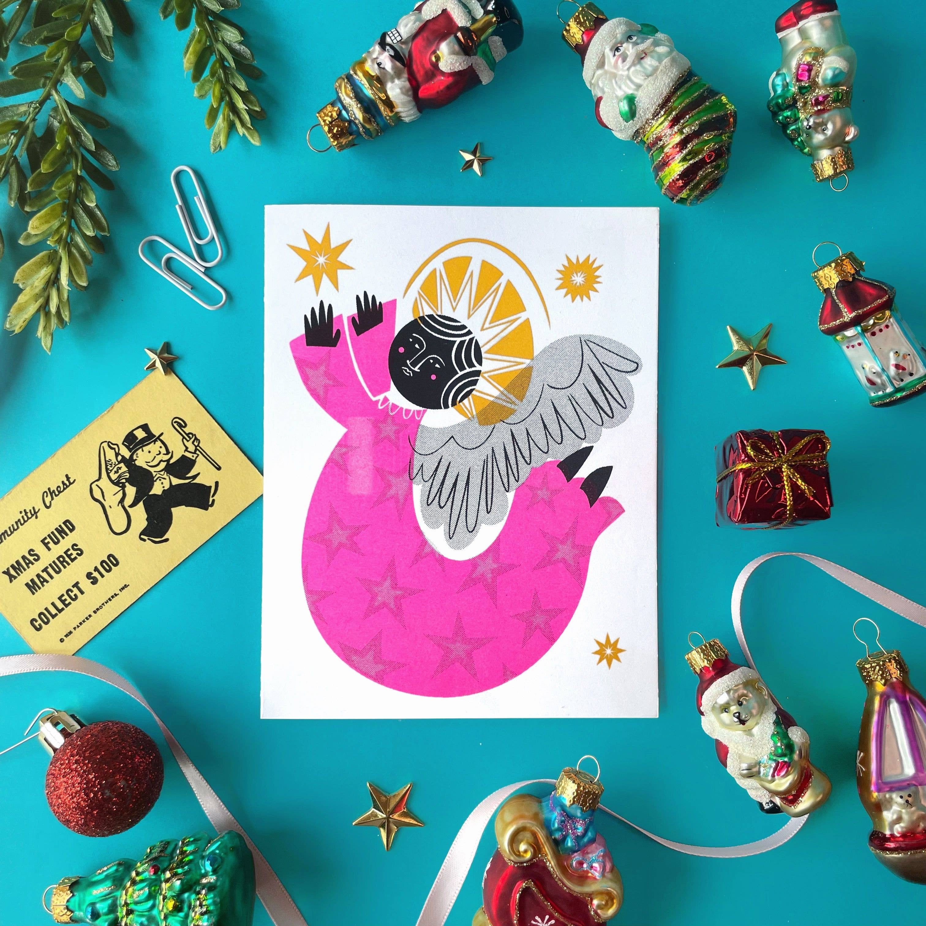 Neon Angel - Christmas Risograph Holiday Card - Image 3