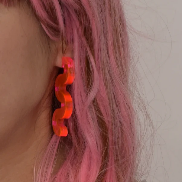 Neon Squiggle Earrings - Pink - Image 2