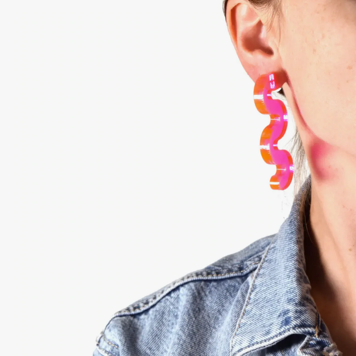 Neon Squiggle Earrings - Pink - Image 3