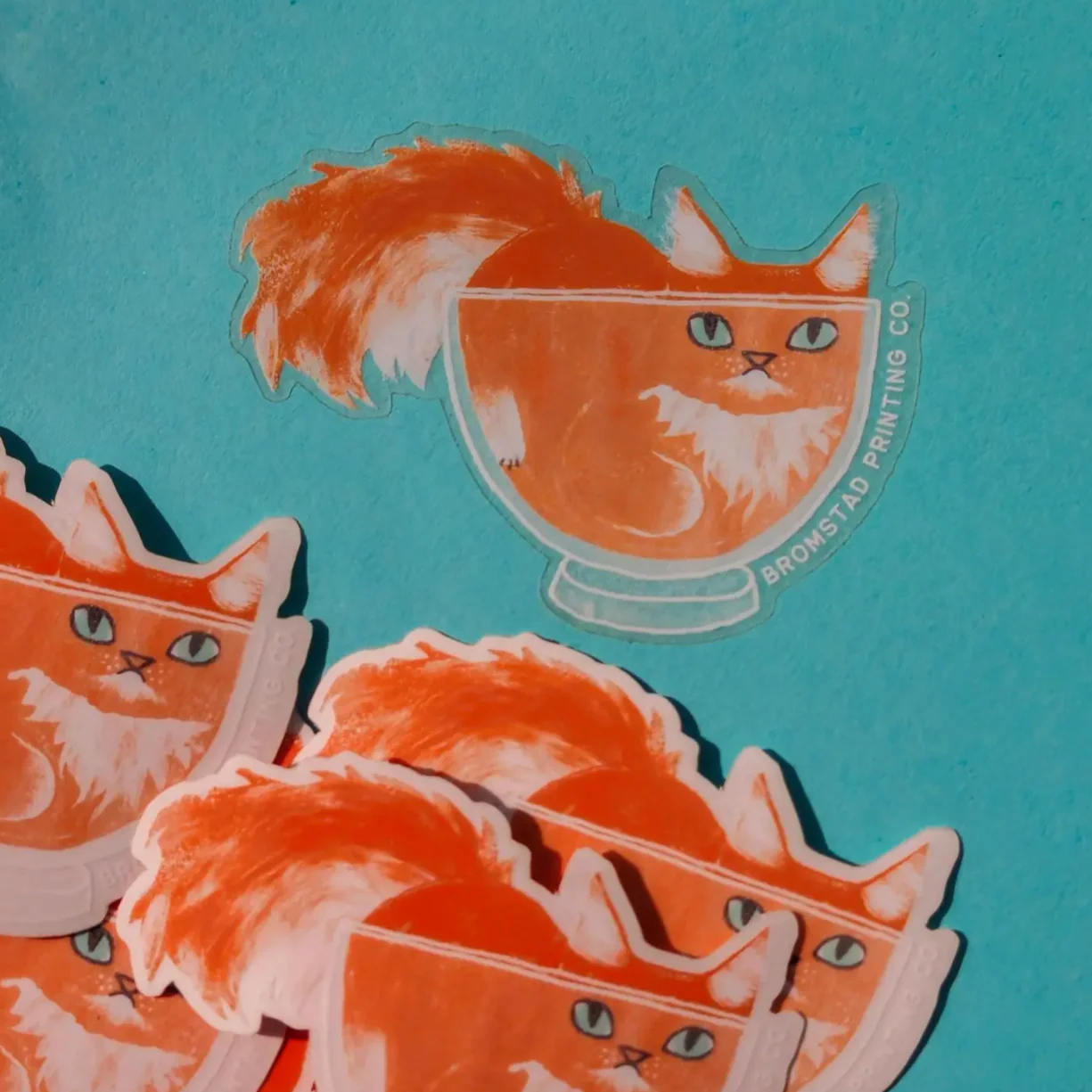 Orange Cat in A Bowl Clear Sticker