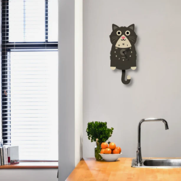 Orange Kitten Pendulum Clock -wood - Image 3