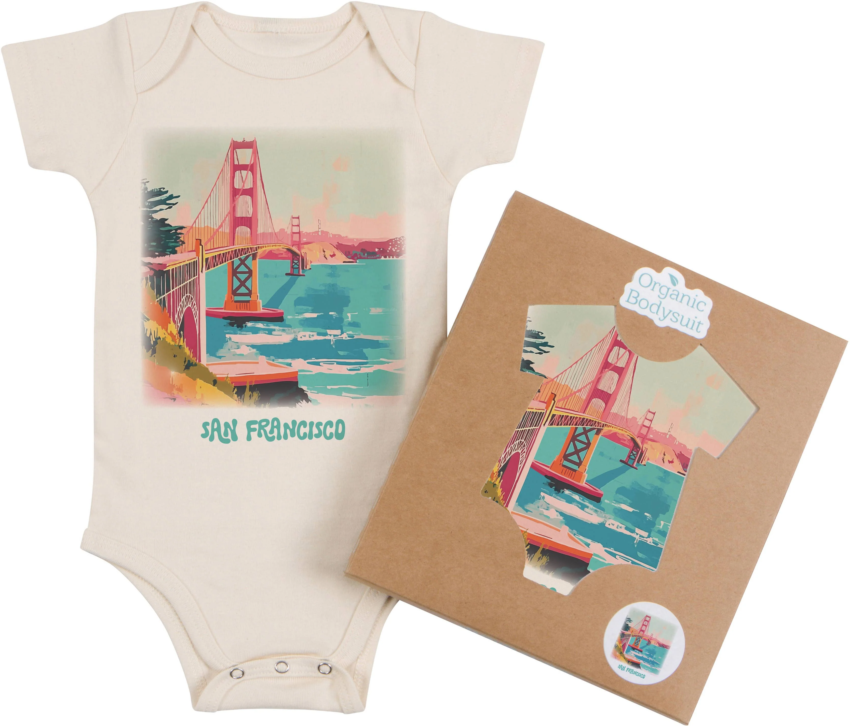 Organic San Francisco Watercolor Landscape Onesie - Image 2