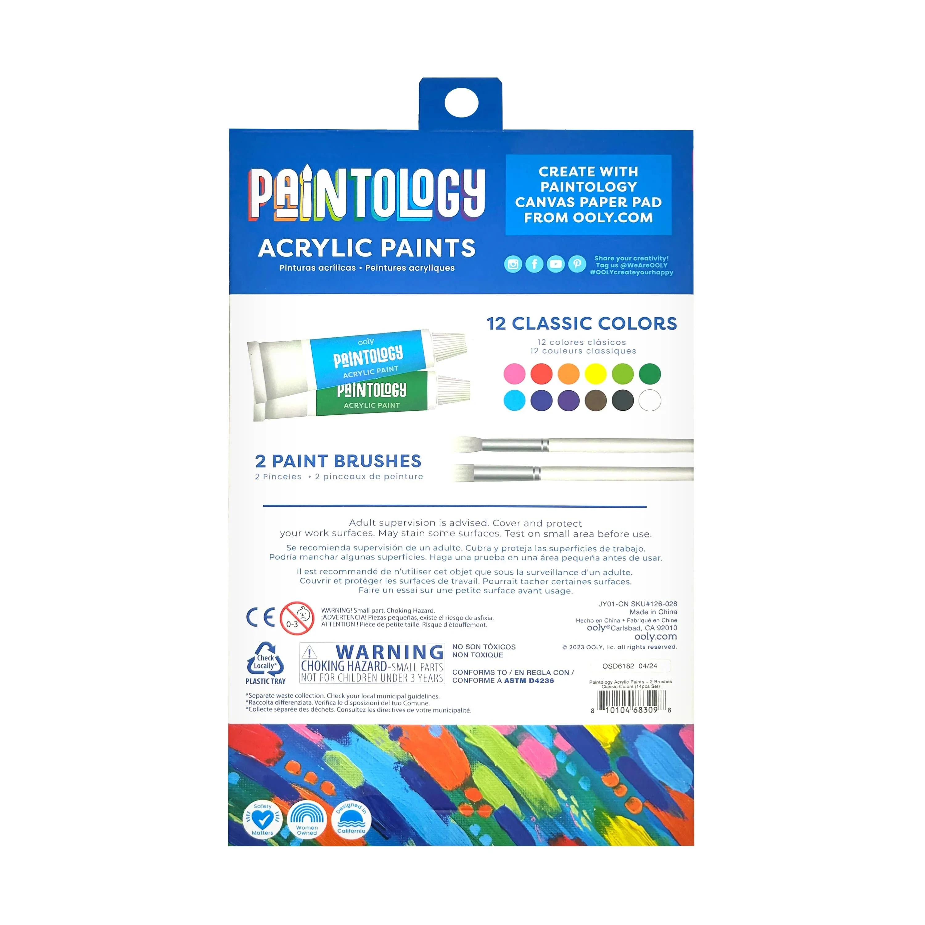 Paintology Acrylic Paints + 2 Brushes - Classic Colors - Image 4