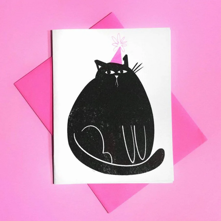 Party Cat Birthday - Fun Risograph Greeting Card