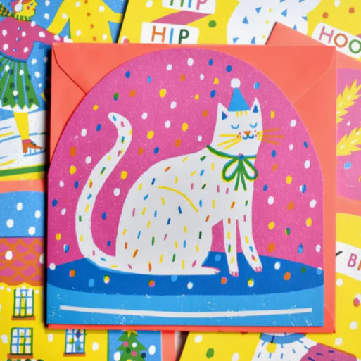 Party Cat Large Snowglobe Card -Louise Lockhart - Image 2