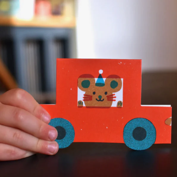 Party Mouse Little Red Car Die Cut Card -Louise Lockhart - Image 3