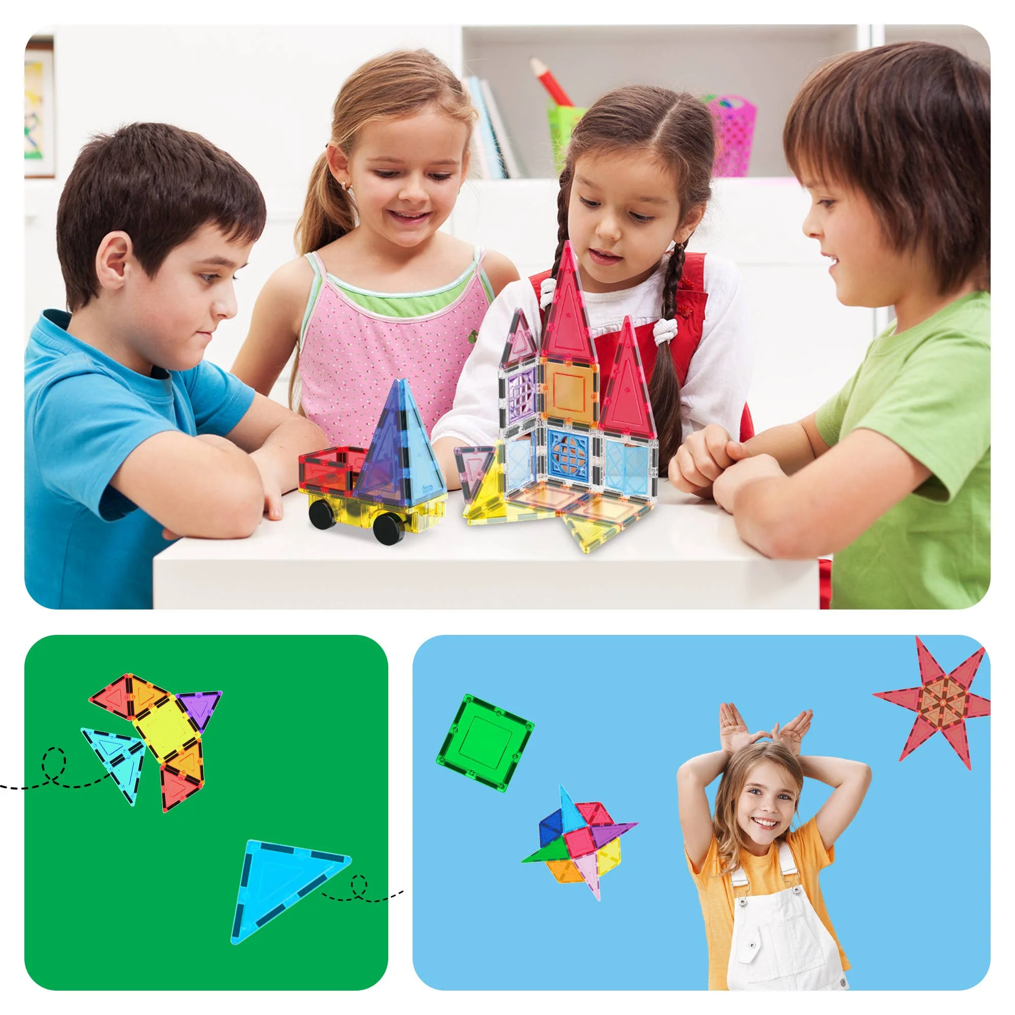 PicassoTiles Magnetic Tile Building Set -60pc - Image 4