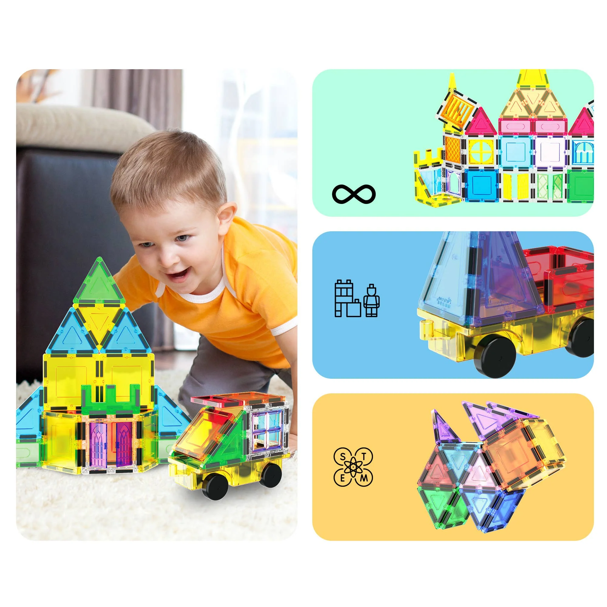 PicassoTiles Magnetic Tile Building Set -60pc - Image 5